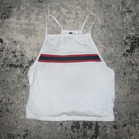 NWOT! H&M White Cropped Tank Top with Red & Navy Stripe Detail - size Small - Picture 1 of 4